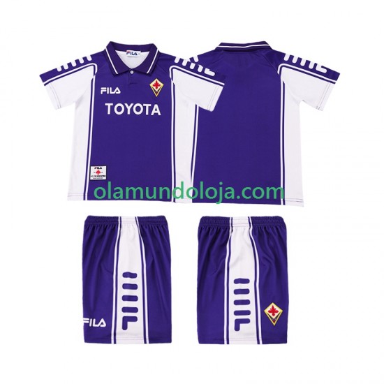Camisola ACF Fiorentina 2000 Retro Criança Equipamento Primeiro 1999 Manga Curta